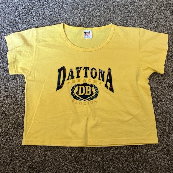 Anvil Tops - Vintage Yellow Daytona Beach crop top